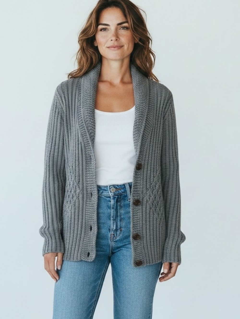 Lands’ End Women’s Gray Cable Knit Shawl Collar Cardigan Sweater Size S/P